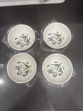 Portmeirion White Porcelain Low Bowls with Multicolor Floral Design